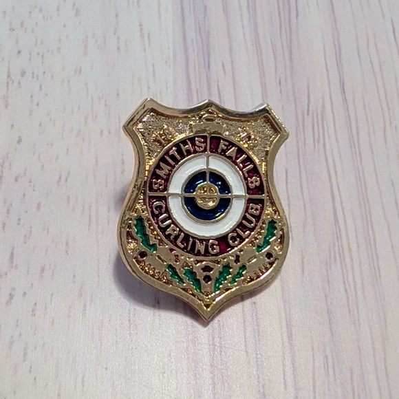Jewelry - Gold and Red Curling Club Pin